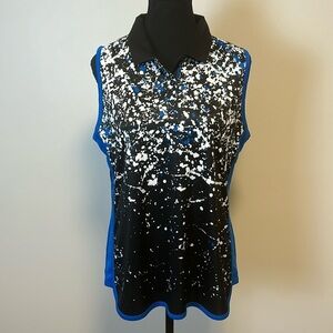 PGA Tour Shirt Womens Black Blue White Paint Splatter Sleeveless Golf Top Sz L